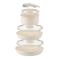 Набор посуды для приготовления со съемной ручкой smart ceramic, 7 предметов, цвета топленого молока