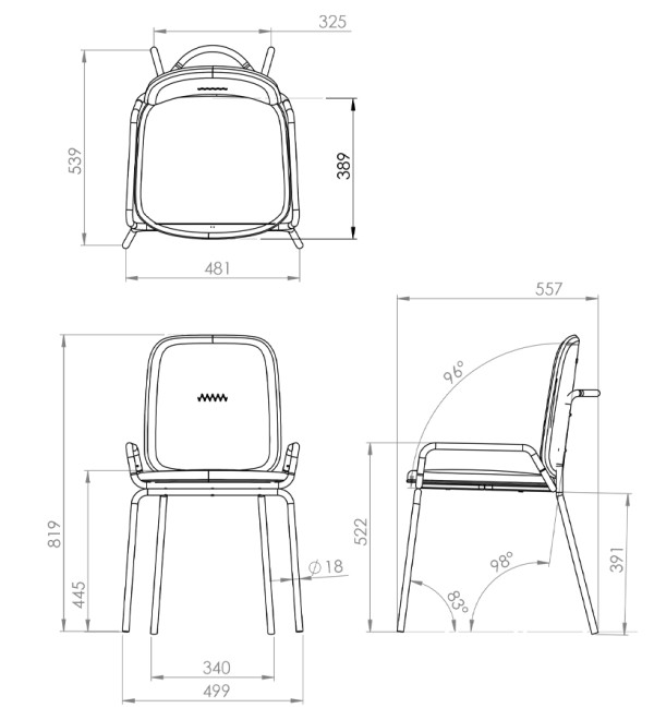 Стул ror, double frame, рогожка, черный /серый