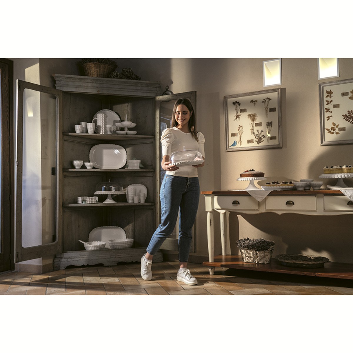 Блюдо для торта с крышкой tiffany, D36 см, молочно-белое