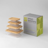 Набор контейнеров для запекания и хранения eco store с крышками из бамбука, 4 шт.