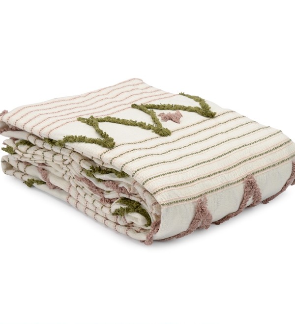 Покрывало из хлопка с бахромой оливкового цвета из коллекции ethnic, 180х250 см