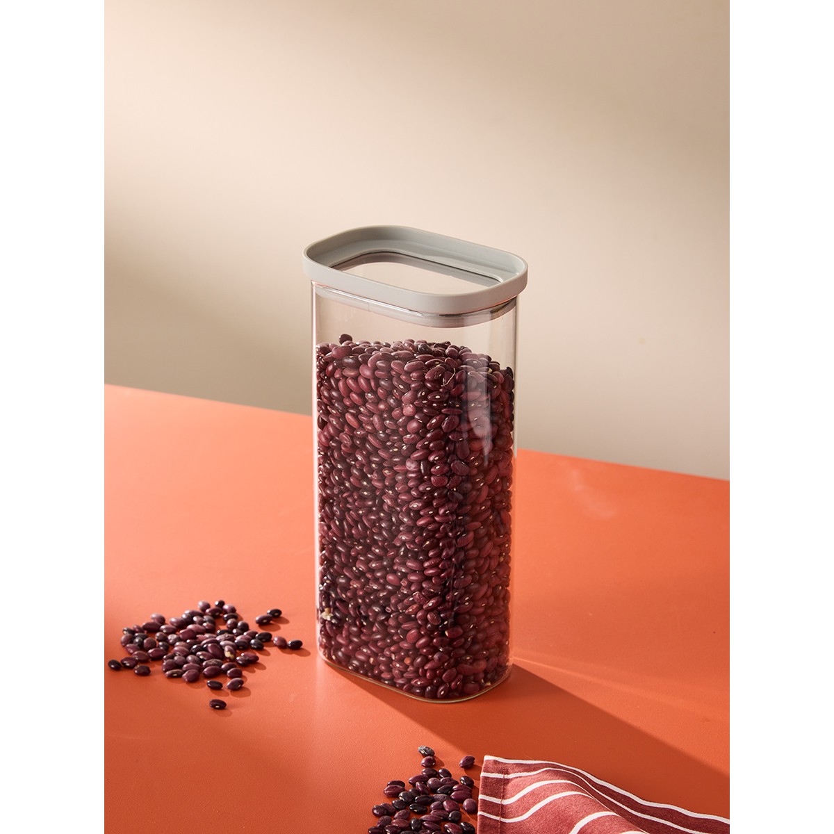 Банка для хранения прямоугольная vacuum glass, 1,75 л, светло-серая