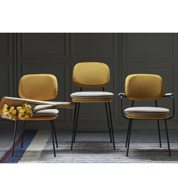 Стул полубарный с контрастным кантом pea, велюр, желтый/бежевый