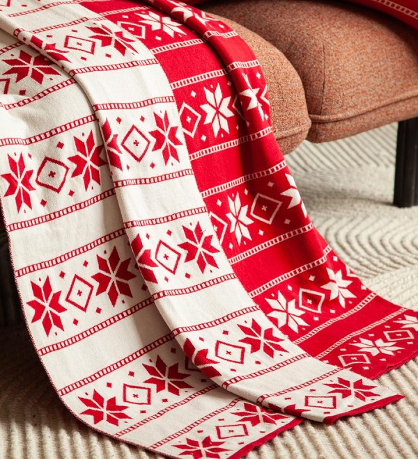 Плед из хлопка с новогодним рисунком frostwork из коллекции new year essential, 130x180 см