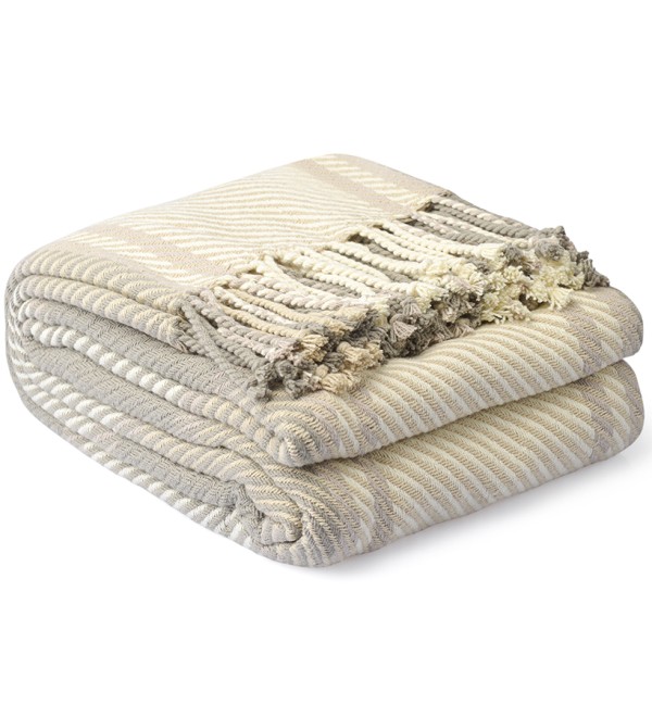 Покрывало из хлопка warm traditions бежево-серого цвета из коллекции essential, 180х250 см
