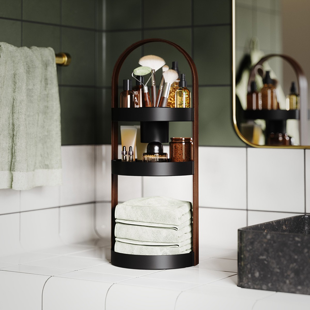 Органайзер для косметики bellwood, 20х50 см, черный/орех