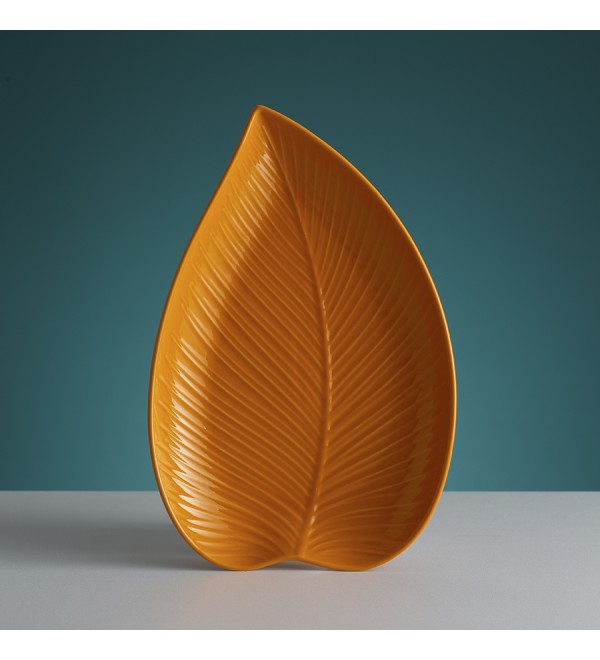Блюдо сервировочное in the forest leaf, 23х35 см, желтое