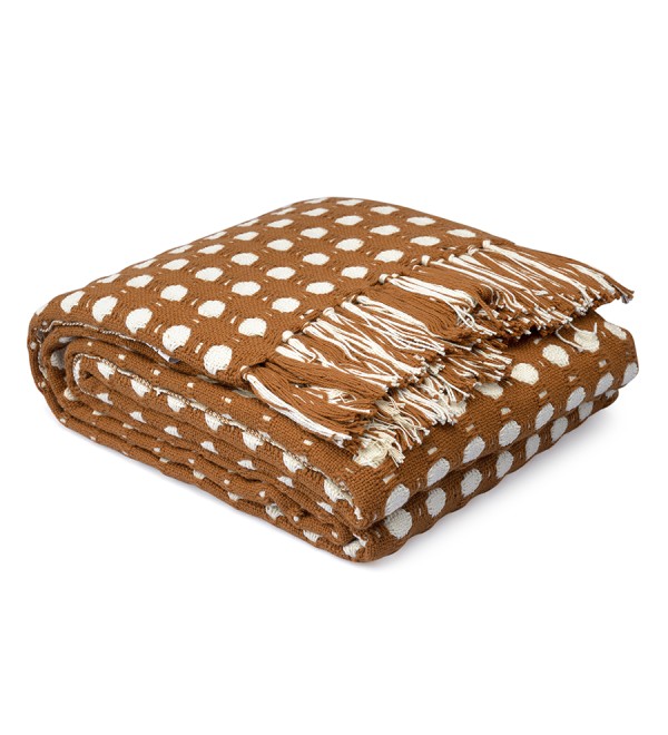 Покрывало из хлопка polka dots карамельного цвета из коллекции essential, 180х250 см