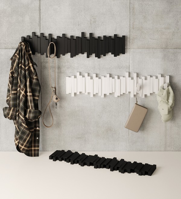 Вешалка настенная sticks, 72 см, 8 крючков, белая