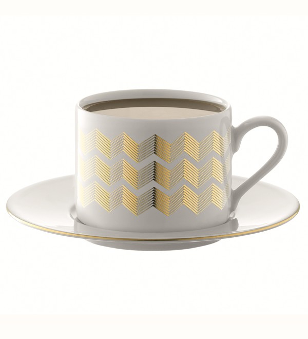 Набор чашек с блюдцами signature, chevron, 4 шт, 250 мл, золото