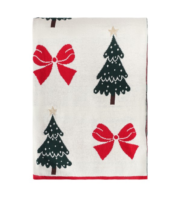 Плед из хлопка с новогодним рисунком christmas bows из коллекции new year essential, 130x180 см