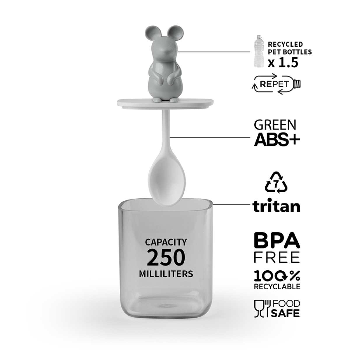 Банка для сыпучих продуктов lucky mouse seasoning с ложкой, 250 мл