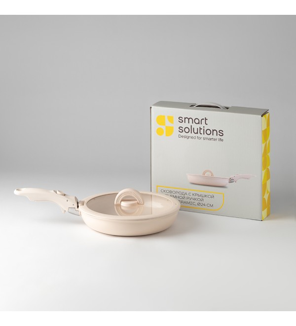 Сковорода с крышкой и съемной ручкой smart ceramic, D24 см