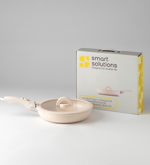 Сковорода с крышкой и съемной ручкой smart ceramic, D24 см
