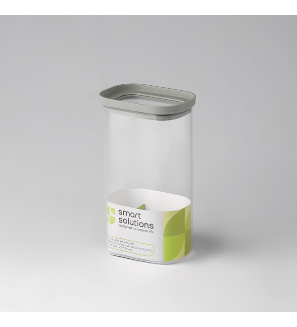 Банка для хранения прямоугольная vacuum glass, 1,5 л, светло-серая