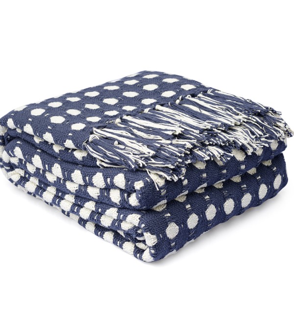 Покрывало из хлопка polka dots темно-синего цвета из коллекции essential, 230х250 см