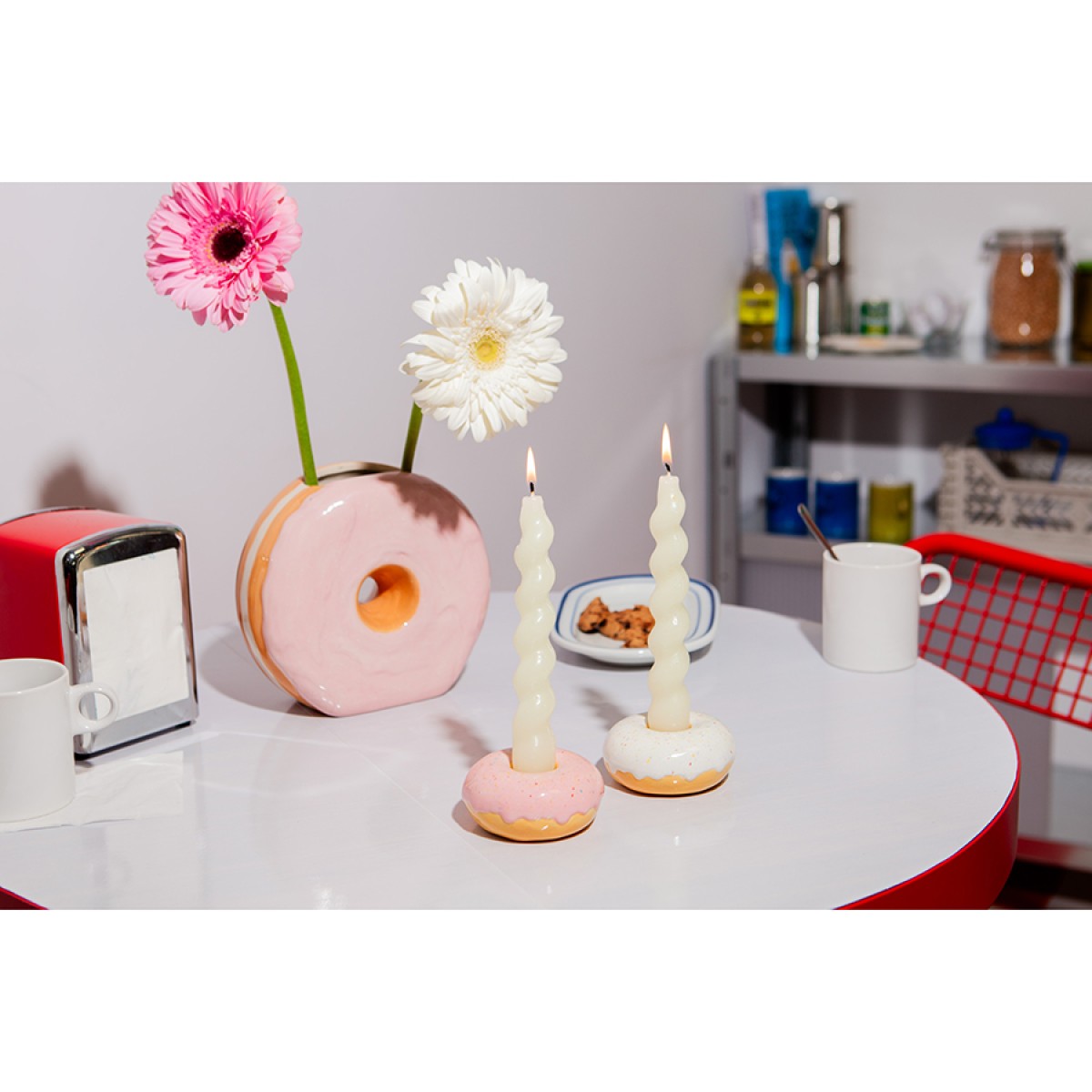 Подсвечник fast food, donut, D7 см, белый