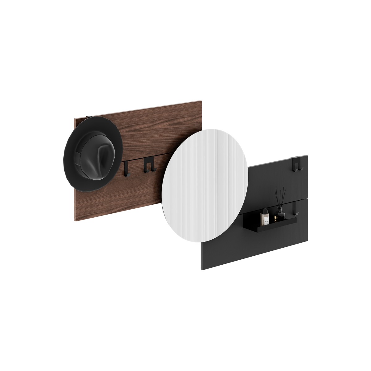 Вешалка Stripe M горизонтальная с зеркалом D 60 см (орех, черный)