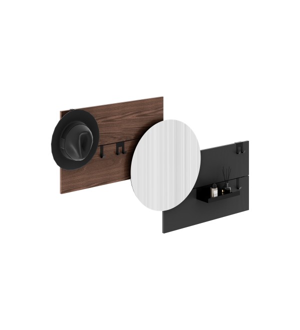 Вешалка Stripe M горизонтальная с зеркалом D 60 см (орех, черный)