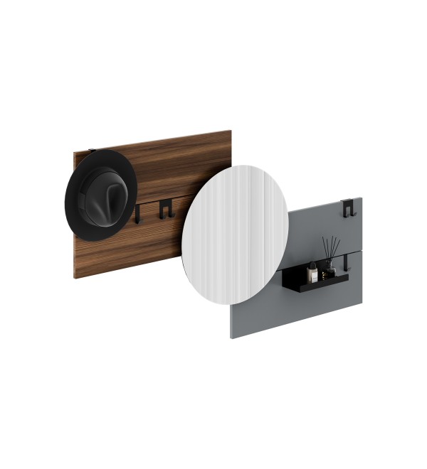 Вешалка Stripe M горизонтальная с зеркалом D 60 см (орех, серый)