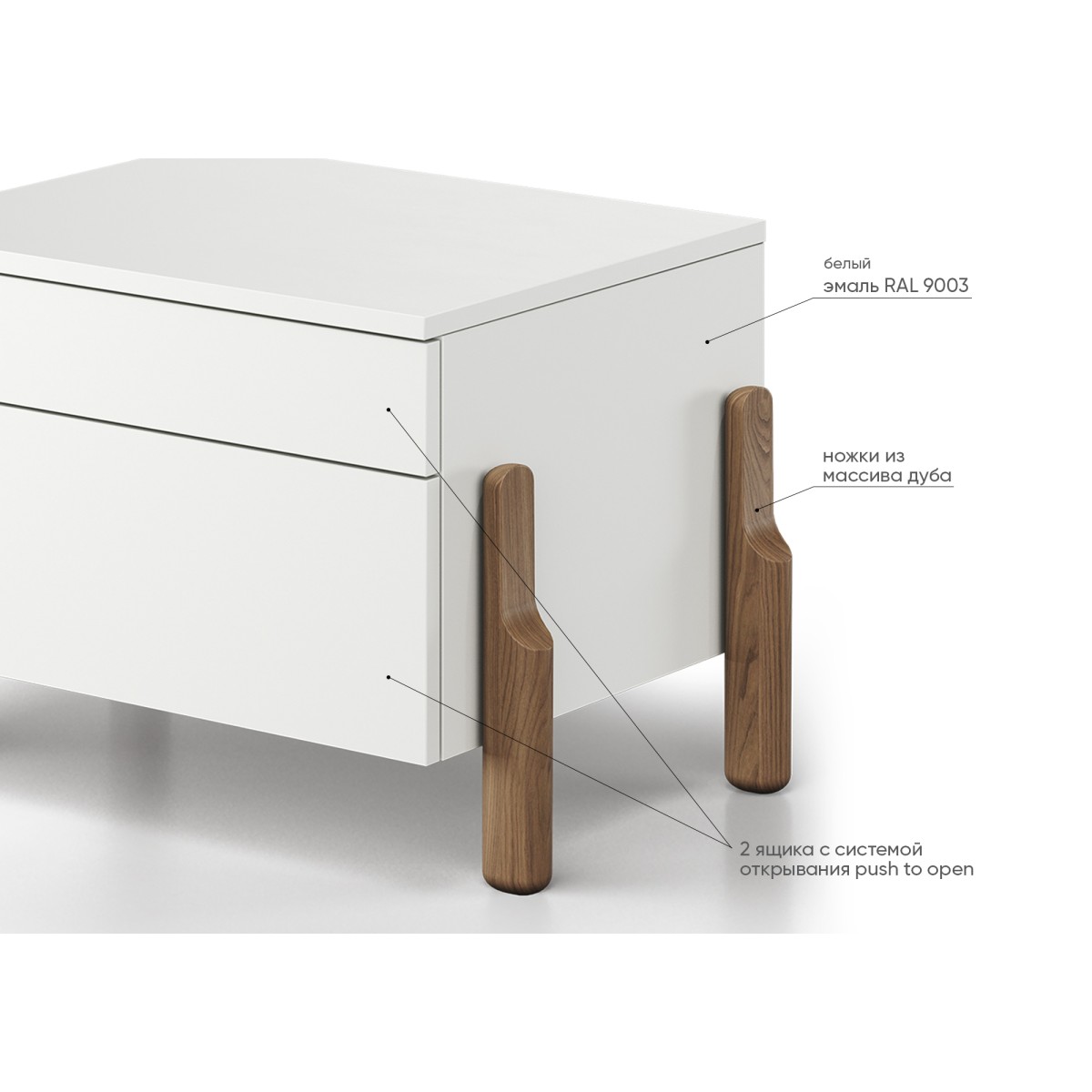 Тумба прикроватная Basic 2 ящика ширина 60 см (белый)
