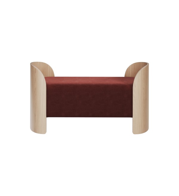 Банкетка Lagom 2 120 см (бордовый FiberGuard, натуральный дуб)