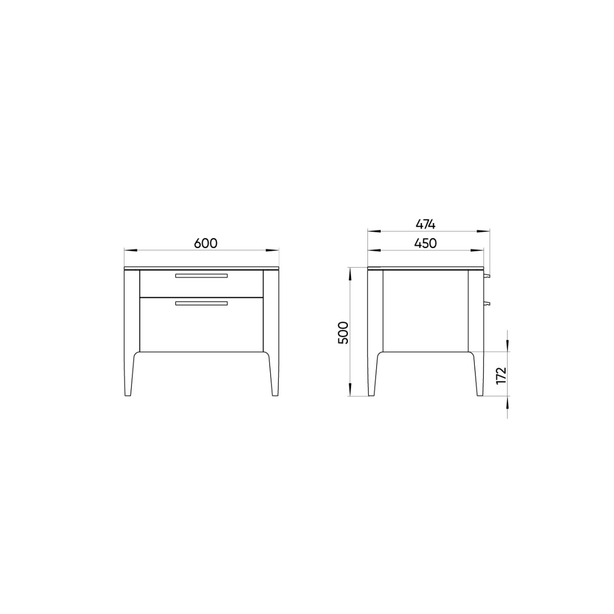 Тумба прикроватная Type oak 2 ящика ширина 60 см (светло-серый)