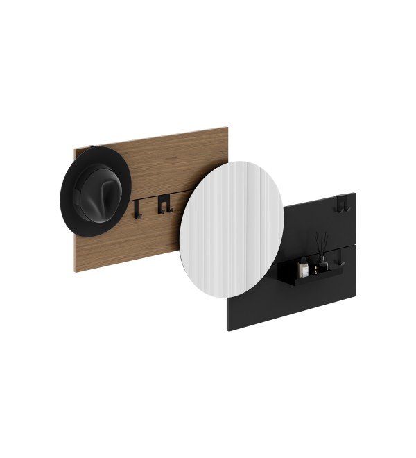 Вешалка Stripe M горизонтальная с зеркалом D 60 см (натуральный дуб, черный)