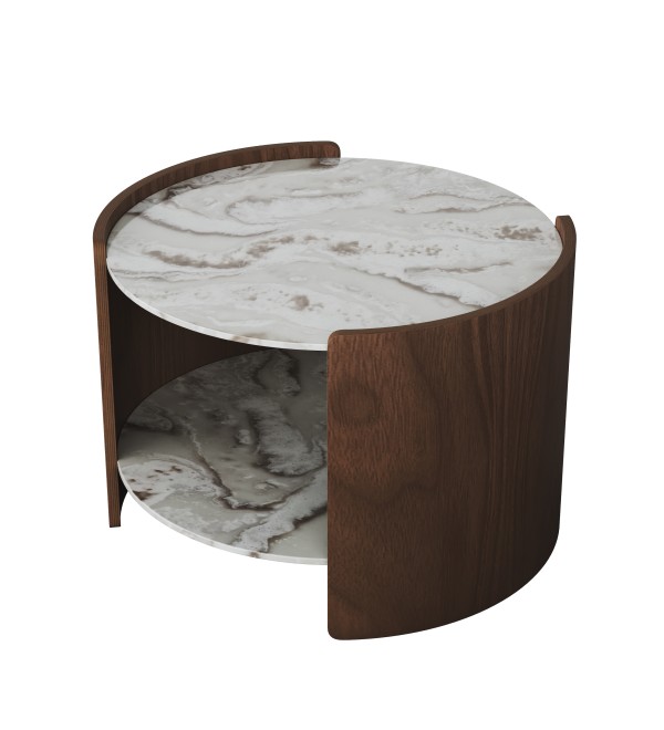 Столик Lagom Stone D 65 см высота 45 см (камень OV2, орех)