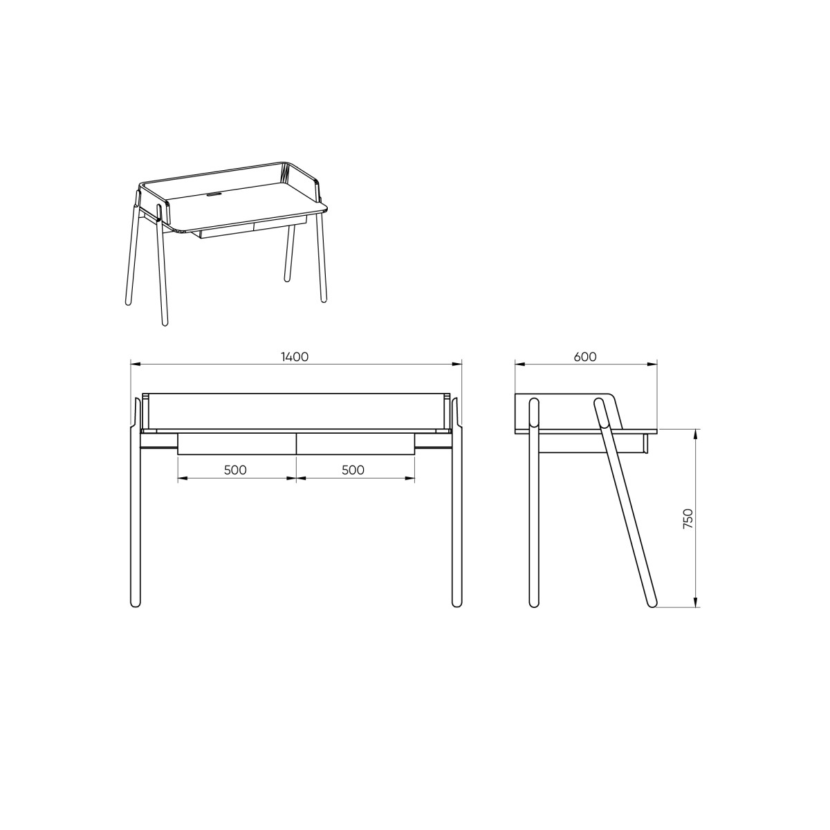 Стол письменный Basic 140*60 см (натуральный дуб, светло-серый твид)