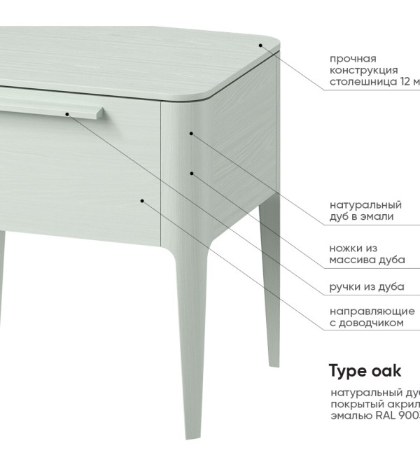 Тумба прикроватная Type oak 1 ящик (белый)
