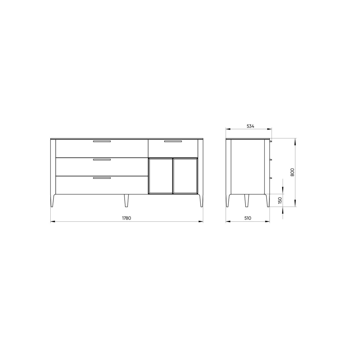 Тумба Type oak 4 ящика 2 полки ширина 180 см (черный)