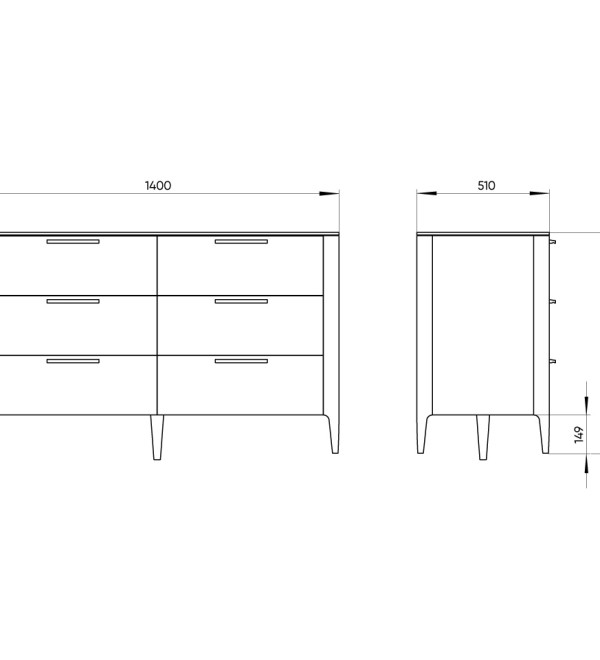 Комод Type oak 6 ящиков ширина 140 см (черный)