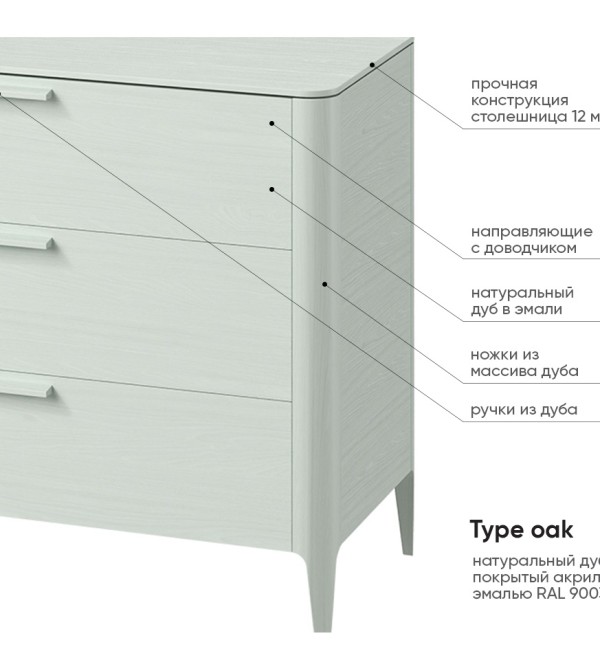Комод Type oak 3 ящика ширина 120 см (белый)