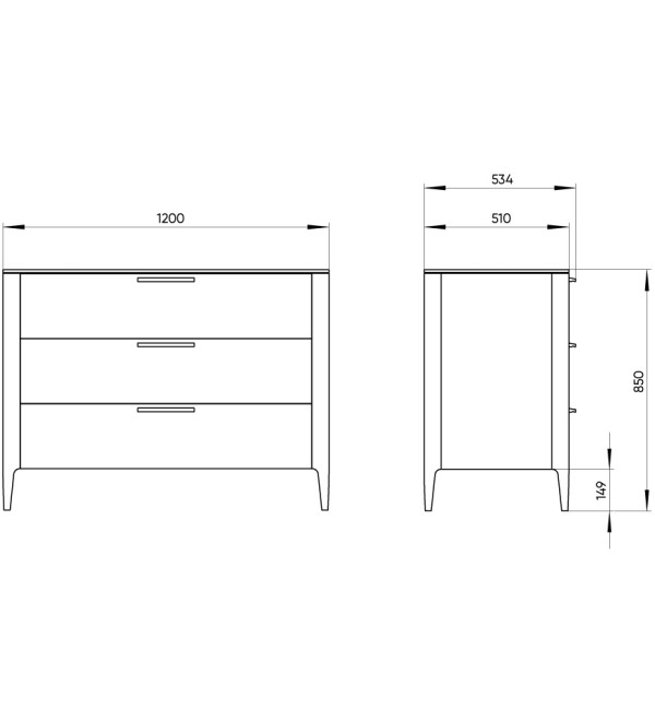 Комод Type oak 3 ящика ширина 120 см (черный)