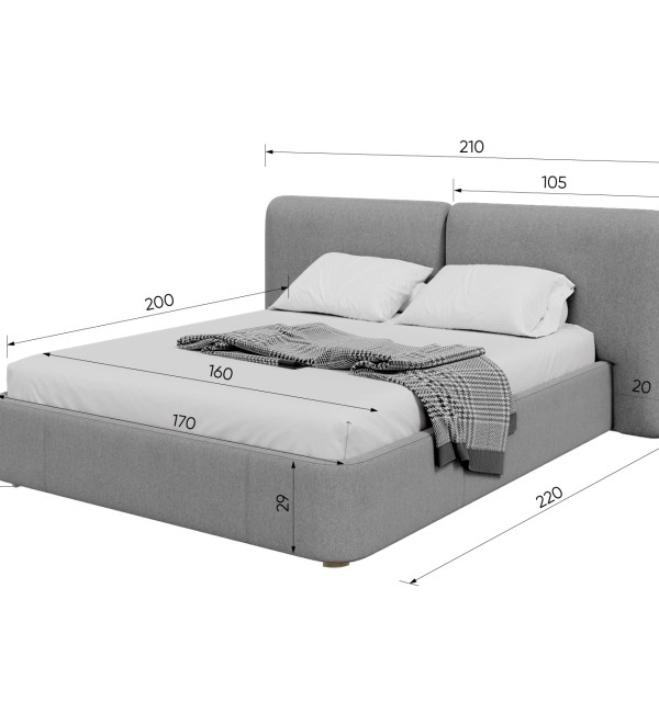 Кровать двуспальная Hub Soft 160 см (молочный, букле)
