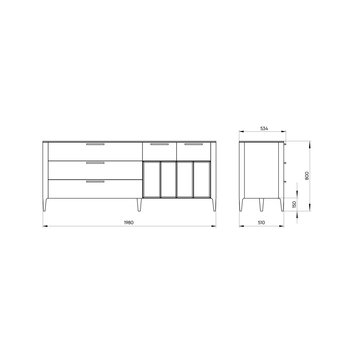 Тумба Type oak 5 ящиков 4 полки ширина 200 см (светло-серый)