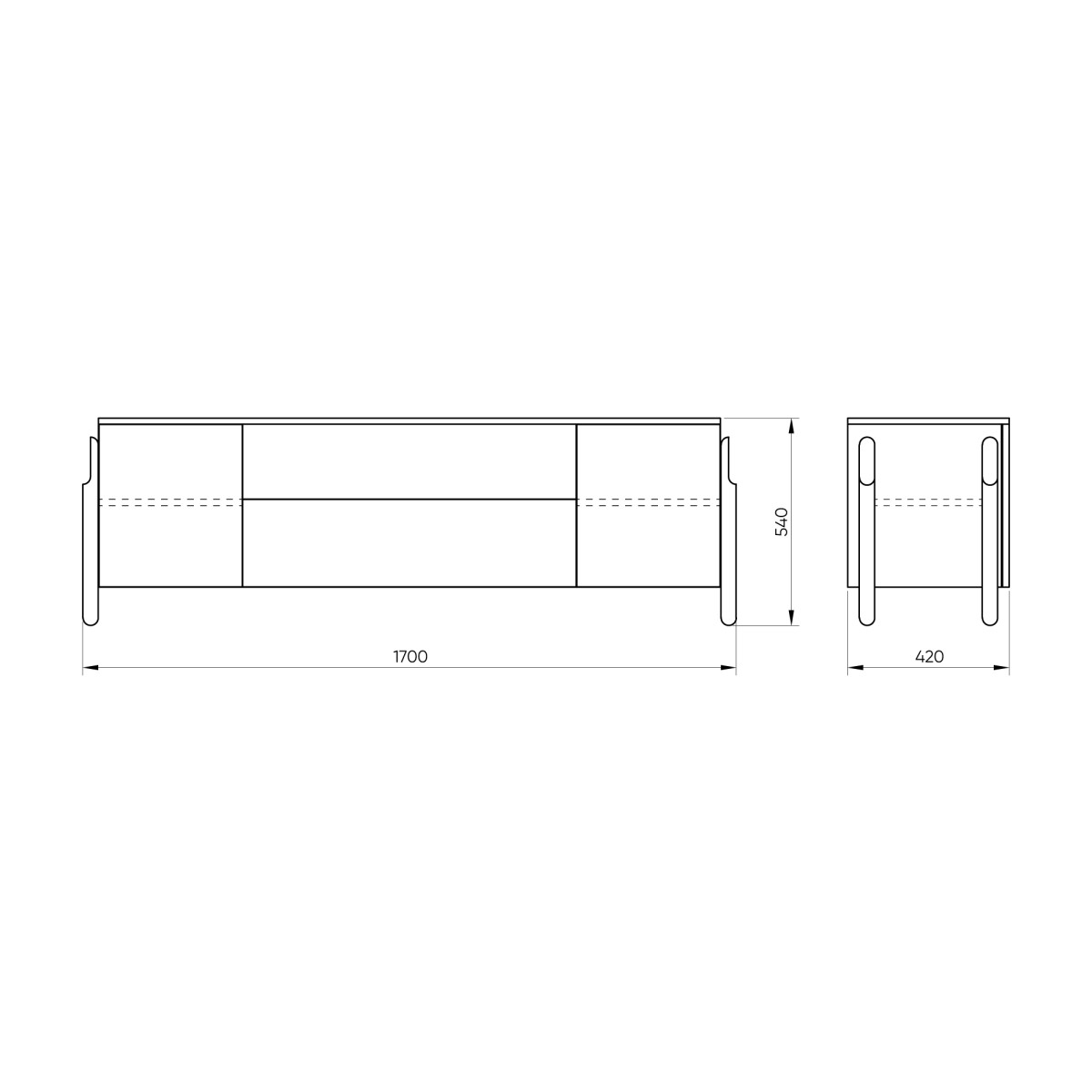 Тумба Basic 2 двери 2 ящика ширина 170 см (белый)