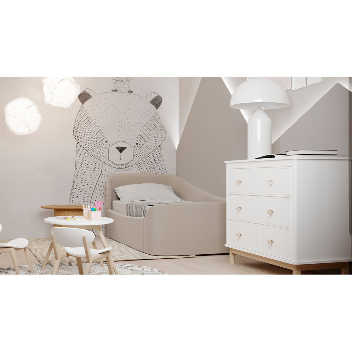Диван-кровать KIDI Soft с низким изножьем 90*200 см R (бежевый)