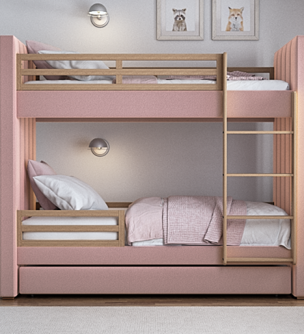 Кровать двухъярусная Cosy антивандальная ткань (розовый)