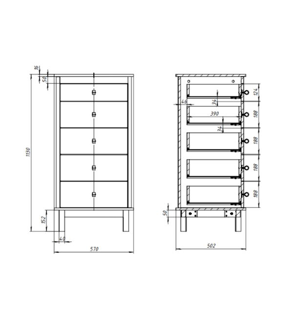 Комод Classic 5 ящиков (белый)