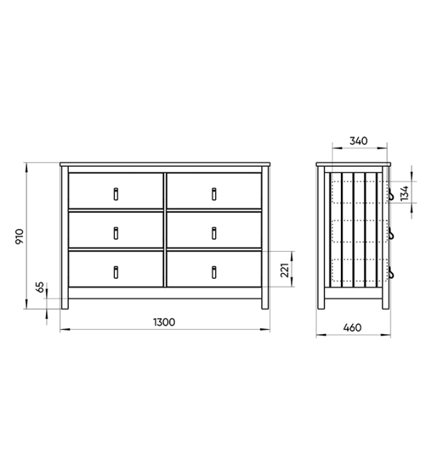 Комод Wood 6 ящиков (серый)