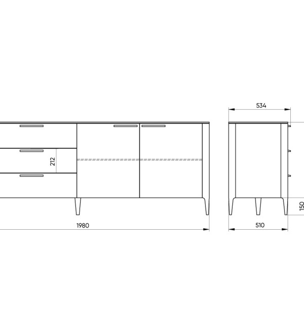 Тумба Type oak 3 ящика 2 двери L (белый)