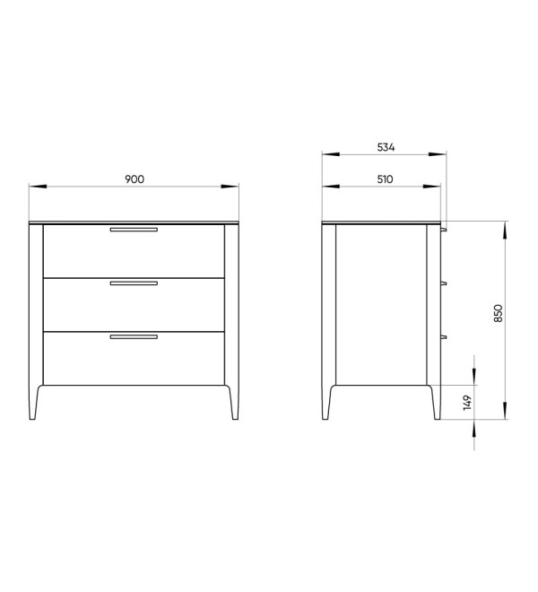 Комод Type oak 3 ящика ширина 90 см (черный)