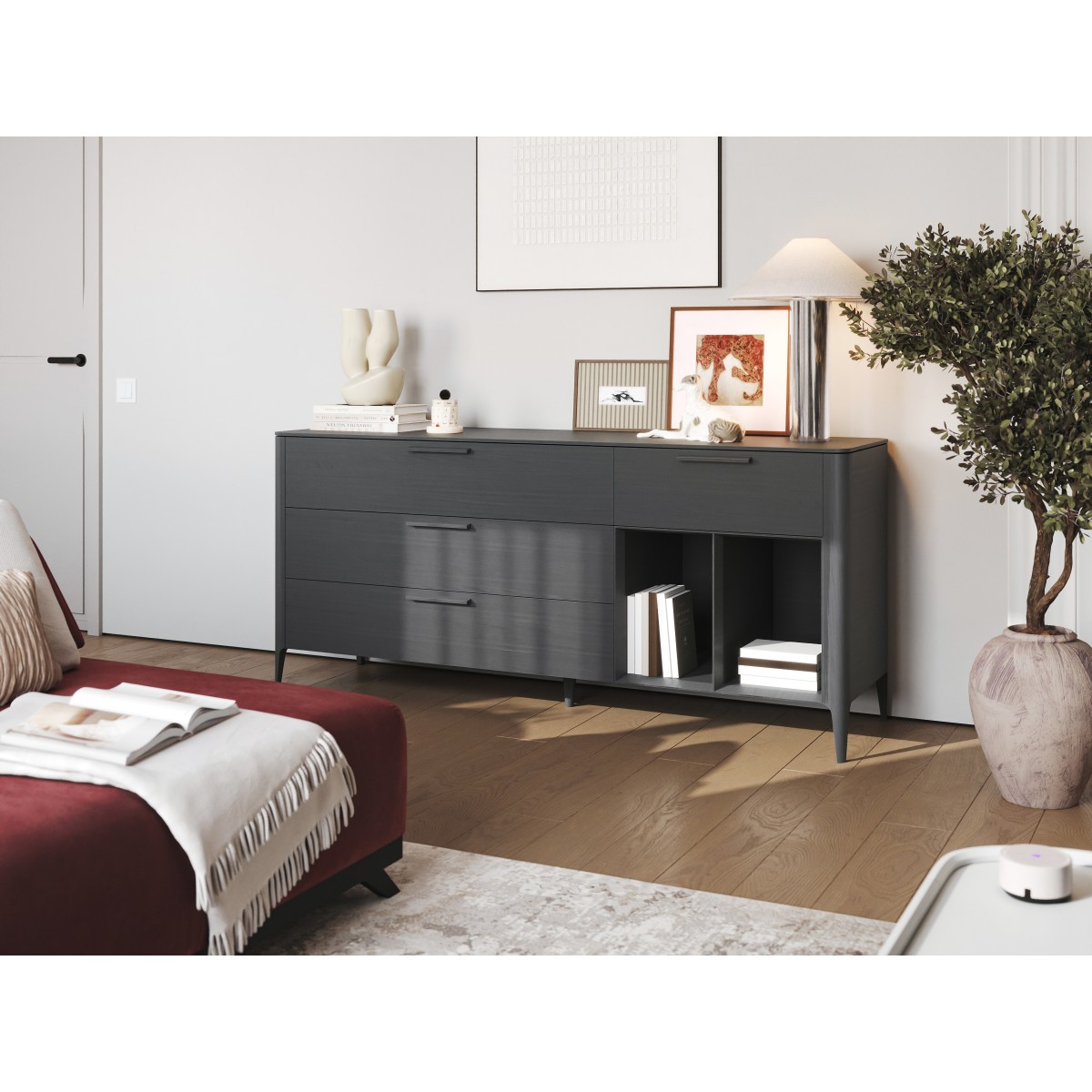Тумба Type oak 4 ящика 2 полки ширина 180 см (темно-серый)