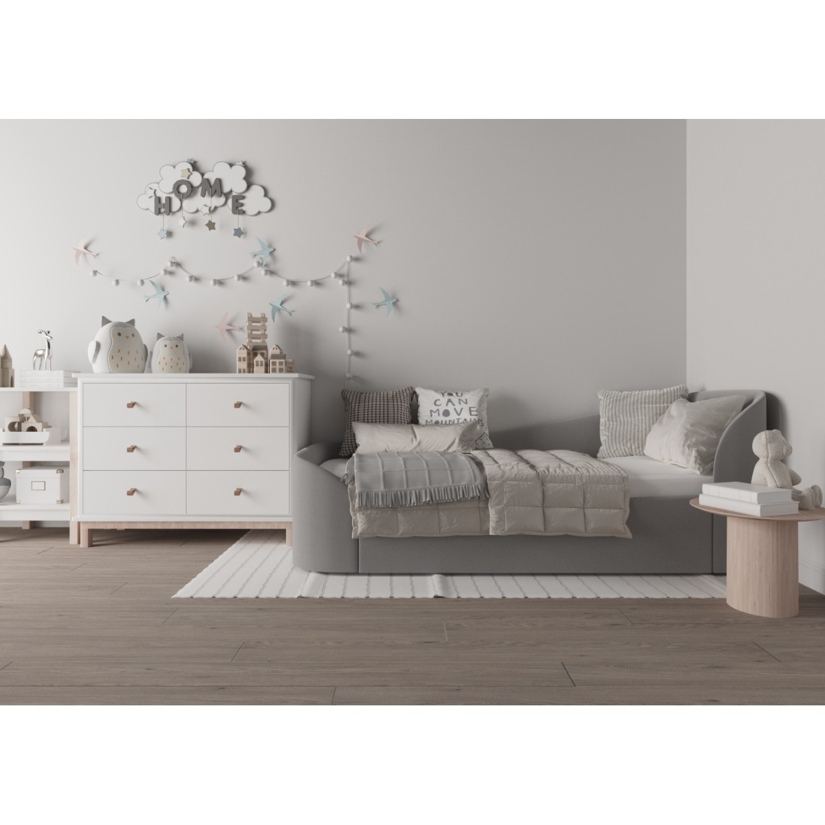 Диван-кровать KIDI Soft с низким изножьем 90*200 см R (серый)
