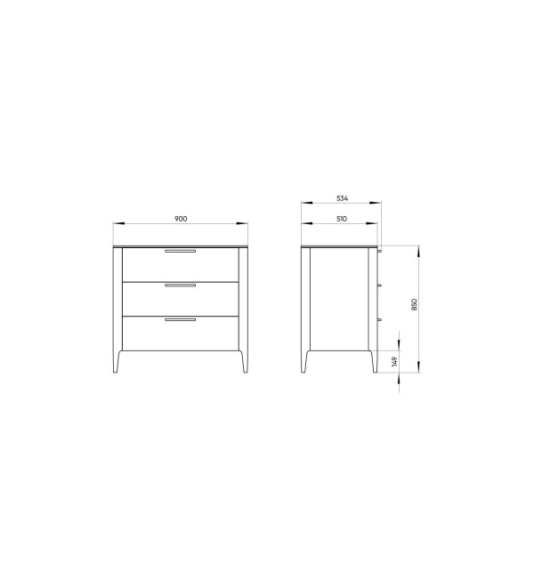 Комод Type 3 ящика ширина 90 см (молочный)