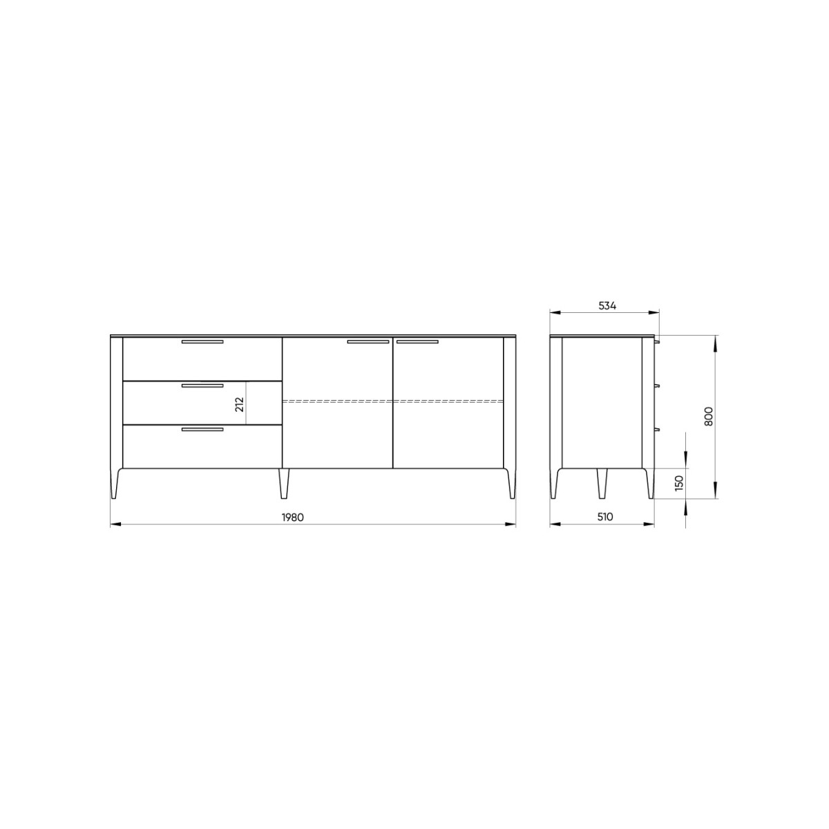 Тумба Type oak 3 ящика 2 двери L (беленый дуб)