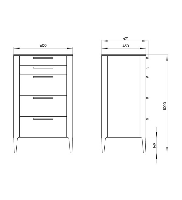 Комод Type oak высокии? 5 ящиков (серый)