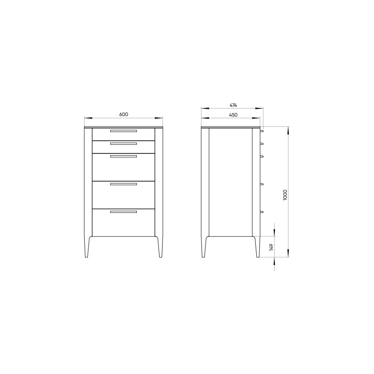Комод Type oak высокий 5 ящиков (черный)